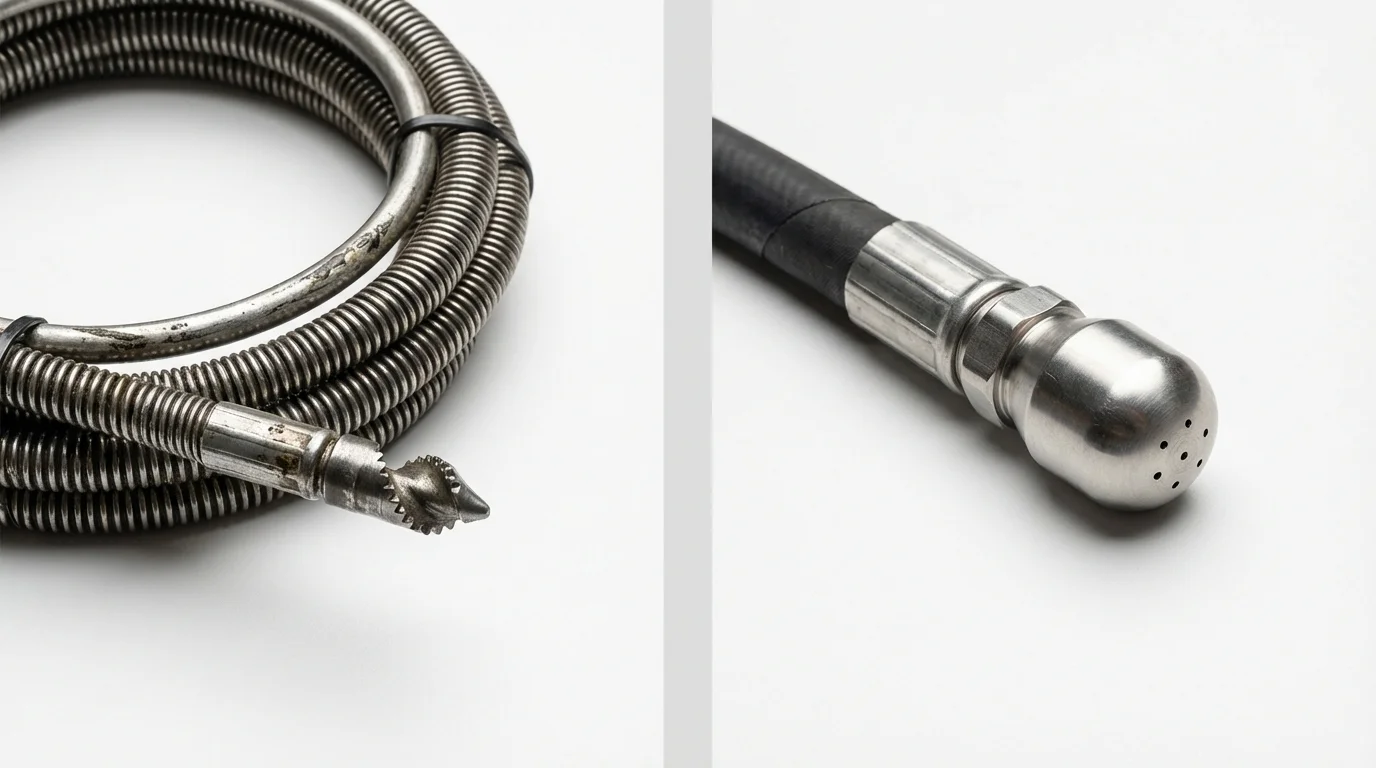 Drain snake cable and hydro jetting nozzle used for drain cleaning in Glendora, CA